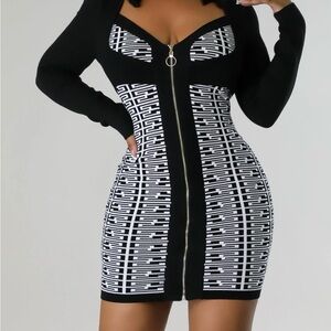 Chic Black and White Zipper Dress
